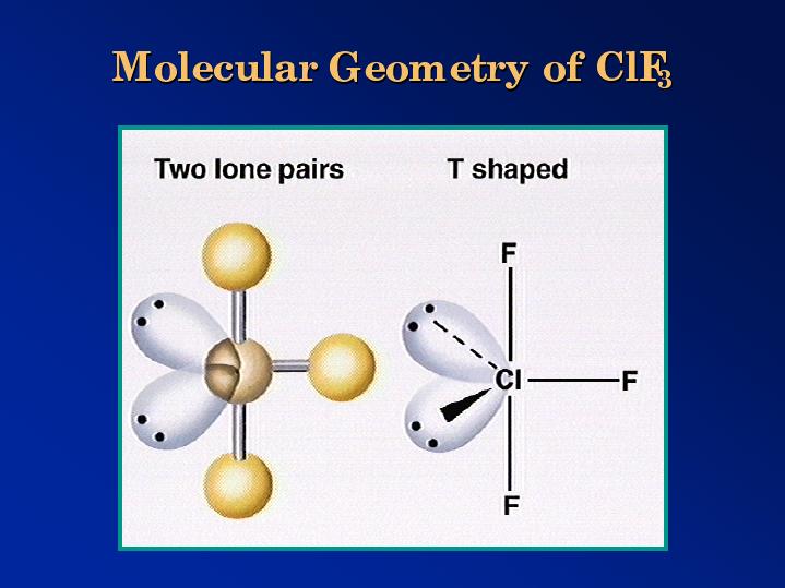 The bonding pairs form a T-shape, and that is the shape of the molecule. 